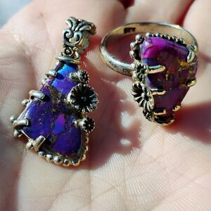 Artisan Purple Magenta Stone Ring And Matching Pendant